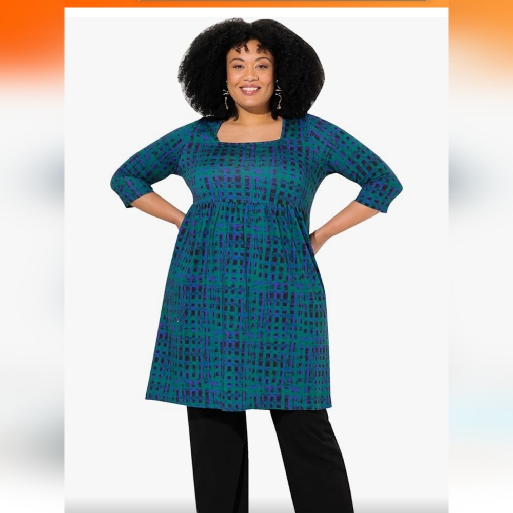 NWT Ulla Popken Curvy Abstract Checked Knit Tunic Top 24/26W Half Sleeve